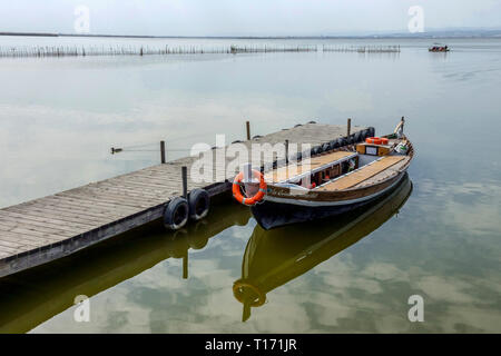 Valencia Albufera, turisti in barche, gita sul lago, Albufera Parco Naturale di Valencia Spagna Foto Stock