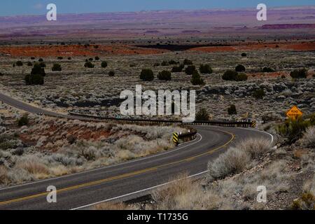 La strada si snoda attraverso il Deserto Dipinto in Northern Arizona. Foto Stock