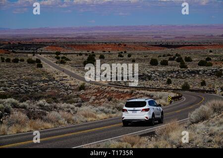 La strada si snoda attraverso il Deserto Dipinto in Northern Arizona. Foto Stock