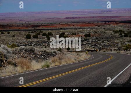 La strada si snoda attraverso il Deserto Dipinto in Northern Arizona. Foto Stock