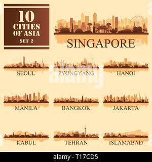 Set di 10 città asiatiche, illustrazione vettoriale Illustrazione Vettoriale