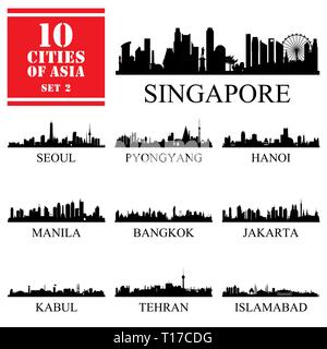 Set di 10 città asiatiche, illustrazione vettoriale Illustrazione Vettoriale