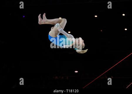 Birmingham, Regno Unito. 23 Marzo 2019.Riley McCusker (USA) esecuzione alla donna della concorrenza per la ginnastica di Coppa del Mondo a Birmingham, Regno Unito. Credito: Giovanni Strondl. Credito: Giovanni Strondl/Alamy Live News Foto Stock