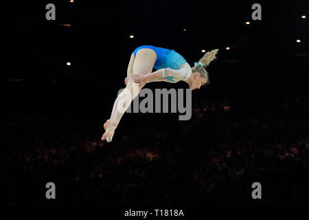 Birmingham, Regno Unito. 23 Marzo 2019.Riley McCusker (USA) esecuzione alla donna della concorrenza per la ginnastica di Coppa del Mondo a Birmingham, Regno Unito. Credito: Giovanni Strondl. Credito: Giovanni Strondl/Alamy Live News Foto Stock