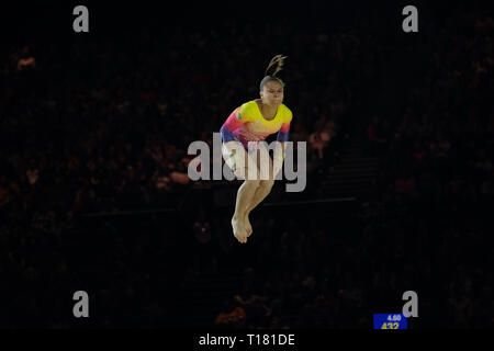 Birmingham, Regno Unito. 23 Marzo 2019.Thais Fidelis (BRA) esecuzione alla donna della concorrenza per la ginnastica di Coppa del Mondo a Birmingham, Regno Unito. Credito: Giovanni Strondl. Credito: Giovanni Strondl/Alamy Live News Foto Stock