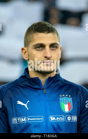 Udine, Italia. 23 Mar, 2019. Marco Veratti (Italia) durante la Uefa Campionato Europeo 2020 turno di qualificazione match tra Italia 2-0 Finlandia al Dacia Stadium il 23 marzo , 2019 a Udine, Italia. (Foto di Maurizio Borsari/AFLO) Credito: Aflo Co. Ltd./Alamy Live News Foto Stock