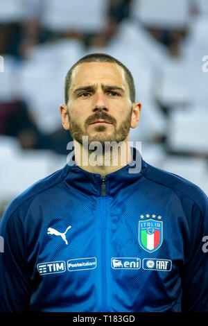 Udine, Italia. 23 Mar, 2019. Leonardo Bonucci (Italia) durante la Uefa Campionato Europeo 2020 turno di qualificazione match tra Italia 2-0 Finlandia al Dacia Stadium il 23 marzo , 2019 a Udine, Italia. (Foto di Maurizio Borsari/AFLO) Credito: Aflo Co. Ltd./Alamy Live News Foto Stock