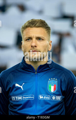 Udine, Italia. 23 Mar, 2019. Ciro immobile (Italia) durante la Uefa Campionato Europeo 2020 turno di qualificazione match tra Italia 2-0 Finlandia al Dacia Stadium il 23 marzo , 2019 a Udine, Italia. (Foto di Maurizio Borsari/AFLO) Credito: Aflo Co. Ltd./Alamy Live News Foto Stock