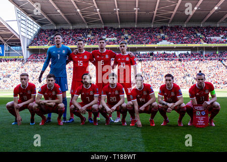 Cardiff, Galles, UK. 24 mar 2019. Il Galles v Slovacchia UEFA EURO 2020 il qualificatore a Cardiff City Stadium, Credito: Lewis Mitchell/Alamy Live News Foto Stock