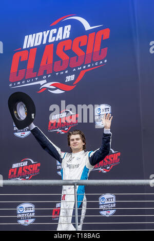 Austin, Texas, Stati Uniti d'America. 24 Mar, 2019. COLTON HERTA (R) (88) degli Stati Uniti vince la Indycar Classic presso la Indycar Classic presso il circuito delle Americhe di Austin, Texas. (Credito Immagine: © Walter G Arce Sr Asp Inc/ASP) Credito: ZUMA Press, Inc./Alamy Live News Foto Stock