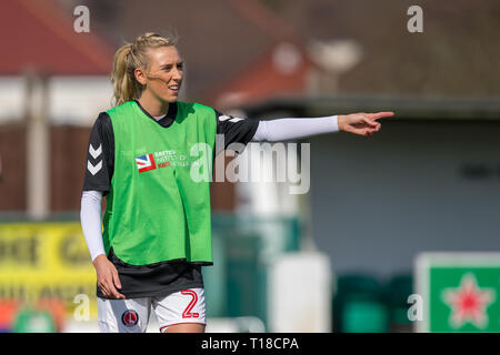 Dartford, Kent, Regno Unito. Il 24 marzo 2019. Charlotte Kerr di Charlton Athletic durante il FAWSL 2 corrispondenza tra Charlton Athletic donne e il Manchester United donne presso Oakwood, Old Rd, Crayford, Dartford Kent, DA1 4DN il 24 marzo 2019. Foto di Andy Rowland. Credito: Andrew Rowland/Alamy Live News Foto Stock