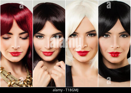 Bruna, bionda, marrone e rosso zenzero donna capelli viso. Cura dei capelli - e la colorazione dei capelli volto femminile impostato Foto Stock