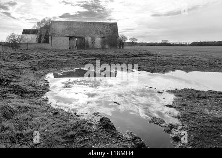 Un vecchio fienile impostato in Oxfordshire campagna che è ora in disuso. Essa ha la sua bellezza e fornisce un luogo per gli struzzi, la flora e la fauna di vivere in pace Foto Stock