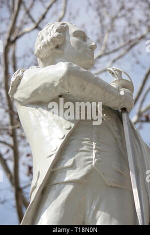 Statua di Marie-Joseph Paolo Yves Roch Gilbert du Motier Marchese de Lafayette a Lafayette, Indiana. Foto Stock