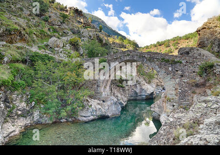 Il vecchio ponte genovese Vicino Asco (Corsica) Foto Stock