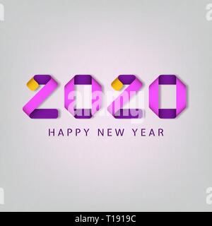 Iscrizione felice anno nuovo 2020 su sfondo bianco Illustrazione Vettoriale