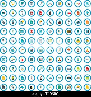 100 mobile applicazione set di icone di stile di Piana Illustrazione Vettoriale
