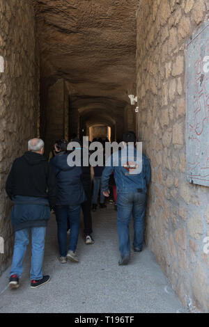 Gli studenti delle scuole nel quartiere della Garbatella, accompagnati dai loro insegnanti, dimostrata su 03/23/2019 andando alle Fosse Ardeatine dove 70 anni fa, il 24 marzo 1944, le truppe di occupazione tedesche si, comandato dal generale Kappler, macellati più di 335 persone in ritorsione contro l'attacco contro la SS Bolzano reggimento effettuata da una cellula partigiana in via Rasella, nel centro di Roma. Dopo la guerra il sito è stato riconosciuto come un memoriale di cimitero e Monumento Nazionale dove ogni anno una cerimonia istituzionale è tenuto con la partecipazione del capo dello Stato, altri institut Foto Stock