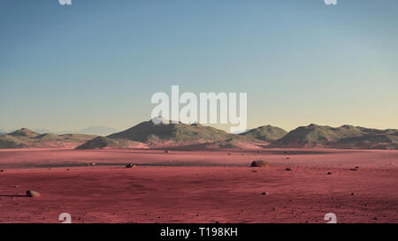 Pianeta Marte paesaggio, deserto e montagne sul pianeta rosso sulla superficie Foto Stock