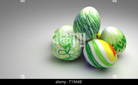 Colorate le uova di pasqua su sfondo grigio Foto Stock