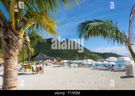 Vista della spiaggia, grande baia, Philipsburg, St Maarten, Saint Martin, Piccole Antille, dei Caraibi Foto Stock