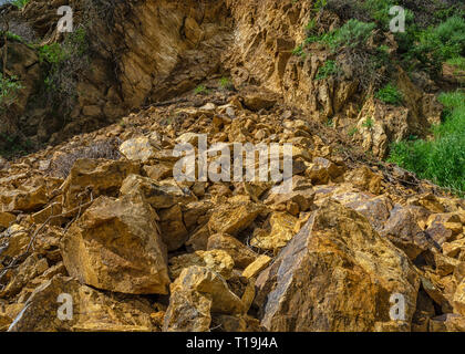 Frana lungo la strada di fuoco in Runyon Canyon a causa delle pesanti piogge, Los Angeles, CA. Foto Stock