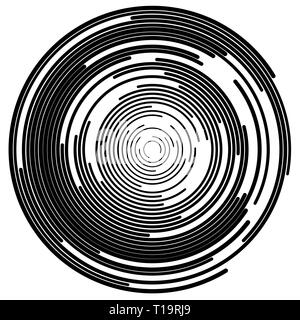 Segmenti concentrici di cerchi, linee casuale seguendo un percorso circolare. Foto Stock