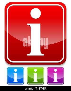 Elegante info, informazioni icone in rosso, blu, verde e viola Foto Stock
