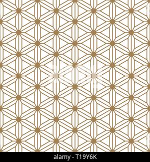 Modello senza soluzione di continuità sulla base di ornamento giapponese Kumiko.colore oro.Gli angoli arrotondati. Illustrazione Vettoriale