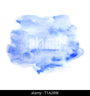 Acquerello macchia blu isolato su sfondo bianco Foto Stock
