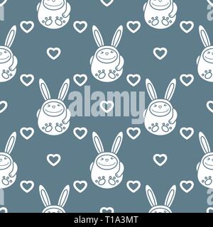 Modello senza soluzione di continuità con il cartoon conigli e cuori. Compleanno, il giorno di San Valentino, Felice Pasqua sfondo vettoriale. Sfondo di festa. Coniglietto di pasqua, coniglio, Illustrazione Vettoriale