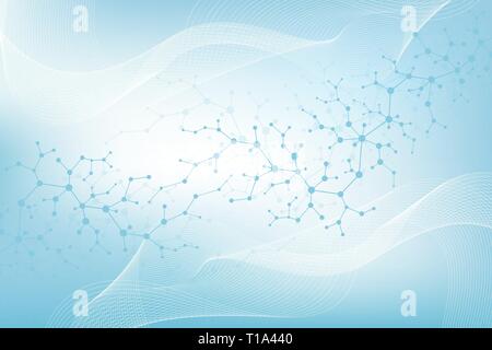 Molecola scientifico sfondo per la medicina, la scienza, tecnologia chimica. Flusso di onde. La carta da parati o banner con molecole di DNA. Geometrica del vettore Illustrazione Vettoriale