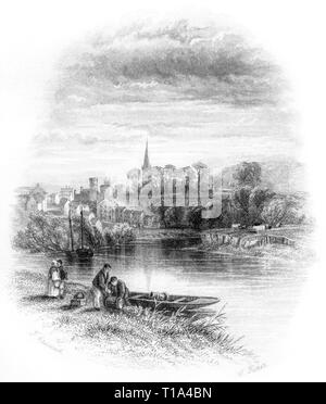 Una incisione di Ross on Wye, Herefordshire UK scansionati ad alta risoluzione da un libro pubblicato nel 1841. Ritiene copyright free. Foto Stock