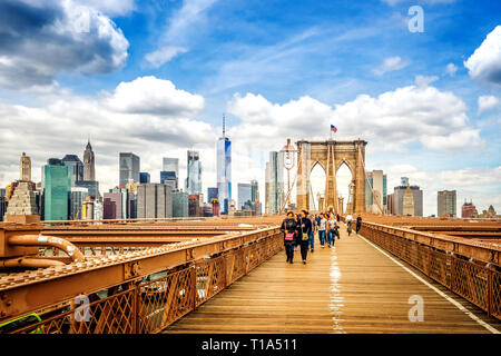 Brooklyn Bridge, Skyline Manhattan, New York, USA Foto Stock