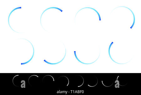 Pre-loader, forme di buffer, simboli degli indicatori di progresso insieme a diversi angoli. Foto Stock