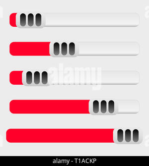 Cursori orizzontali, regolatori impostato a spazi uguali. Vettore. Foto Stock