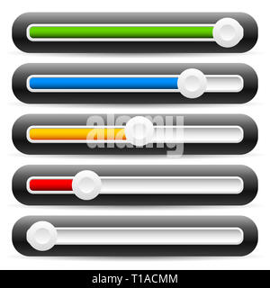 Eps 10 illustrazione vettoriale del cursore, di regolatore di elementi di interfaccia. Fader orizzontale per progetti UI, potenziometri orizzontale per schermi / touchscre Foto Stock