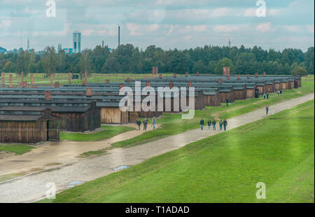 Oswiencim, Polonia - 21 Settembre 2019: Birkenau campo di concentramento. La morte nelle caserme. Sterminio ebraica storia di camp. Foto Stock