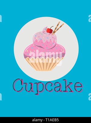 Vettorializzare cupcake rosa, dolce illustrazione, carino vettore dolce Illustrazione Vettoriale