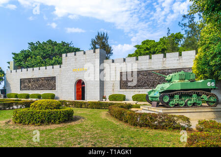 Guningtou Battle Museum di Kinmen, Taiwan. I caratteri cinesi sulla parete significa "Guningtou Battle Museum' Foto Stock