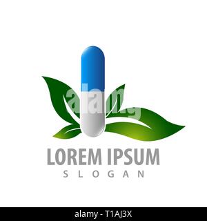 Foglie con capsula medical concept design. Simbolo grafico elemento di modello Illustrazione Vettoriale