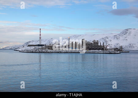 Il Snohvit gas naturale liquido terminale di esportazione a Melkoya isola vicino alla città di Hammerfest in Norvegia. Foto Stock