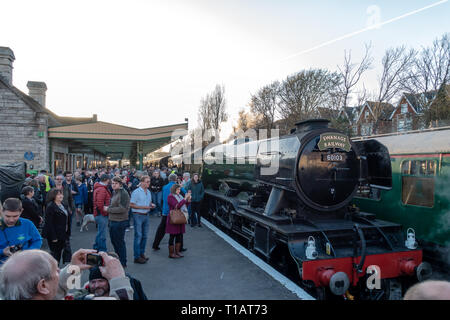Swanage stazione ferroviaria, Dorset, Regno Unito. 24 Mar, 2019. Il Flying Scotsman a Swanage stazione ferroviaria, Dorset, Inghilterra Credito: Mark Clemas Fotografia/Alamy Live News Foto Stock