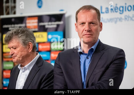 Lione, Francia. 25 marzo, 2019. Christian Prudhomme direttore del Tour de France: Credito FRANCK CHAPOLARD/Alamy Live News Foto Stock