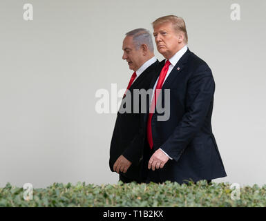 Washington, Stati Uniti d'America. 25 mar 2019. Il Presidente degli Stati Uniti, Trump passeggiate con il Primo ministro di Israele, Benjamin Netanyahu all Ufficio Ovale della Casa Bianca a Washington DC, Marzo 25, 2019. Credito: Chris Kleponis/CNP | Utilizzo di credito in tutto il mondo: dpa picture alliance/Alamy Live News Credito: dpa/Alamy Live News Foto Stock