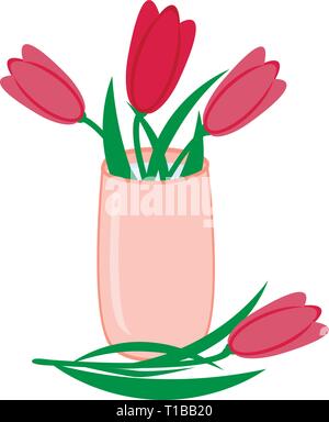 Bouquet di tulipani rosa in vaso, vettore piatta illustrazione isolato Illustrazione Vettoriale