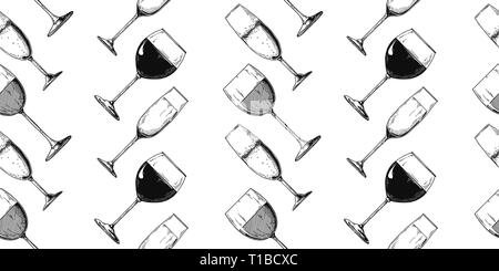 Modello senza cuciture con diversi tipi di bicchieri. Champagne e vino. Vettore Illustrazione Vettoriale