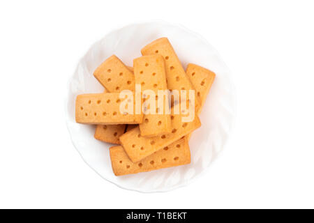 Una foto di biscotti shortbread Scozzesi biscotti al burro, isolata su uno sfondo bianco con un tracciato di ritaglio Foto Stock