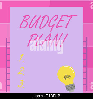 La grafia la scrittura di testo piano di bilancio. Foto concettuale stato preventivo delle entrate e delle spese per il periodo di tempo impostato lampada ad incandescenza con filamento Foto Stock