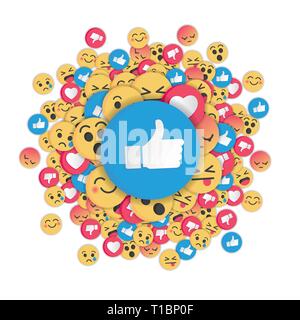 Moderno design emoji su sfondo bianco. Rete sociale emoticon illustrazione vettore. Illustrazione Vettoriale